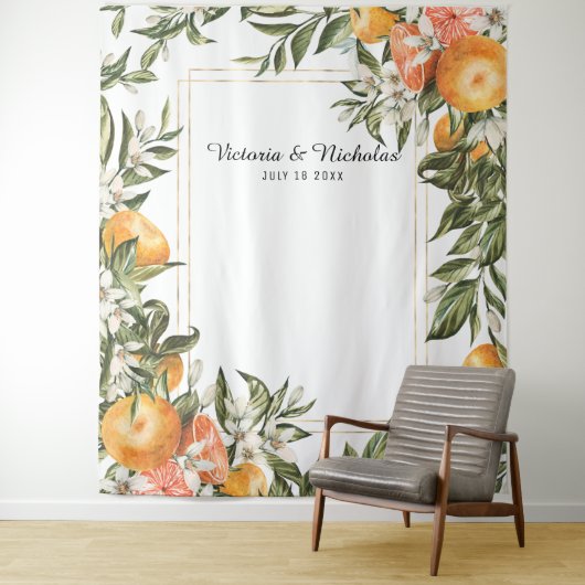 Elegant Citrus Wedding Photo Booth Backdrop Wandkleed (In situ)