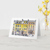 Elegant City Brownstone Hand-Drawn Pen en inkt Kaart (Gele Bloem)