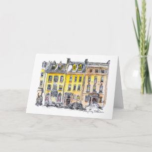 Elegant City Brownstone Hand-Drawn Pen en inkt Kaart