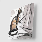 Elegant City Cat Looking Out The Window Minimalism Vierkante Klok (Hoek)