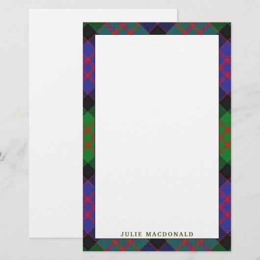 Elegant Clan MacDonald Tartan Pset Briefpapier (Voorkant / Achterkant)