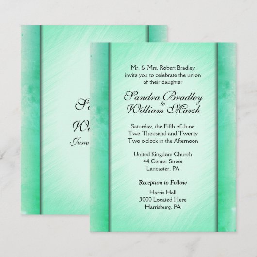 Elegant Class Green Wedding Invitting Kaart (Voorkant / Achterkant)