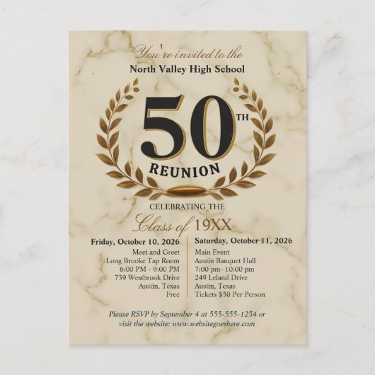 Elegant Class of 1976 50th High School Reunion Briefkaart (Voorkant)
