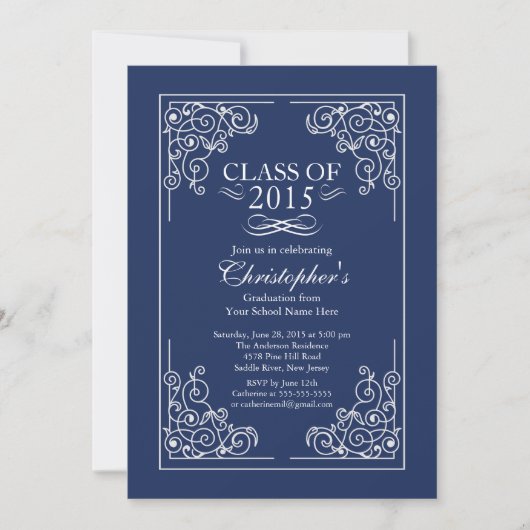 Elegant Class of 2015 Graduation Party Invitation Kaart (Voorkant)