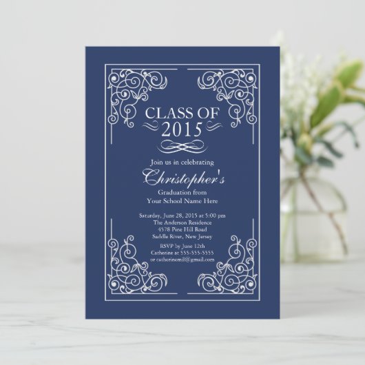 Elegant Class of 2015 Graduation Party Invitation Kaart (Staand voorkant)