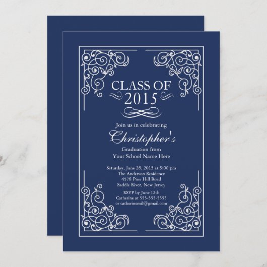 Elegant Class of 2015 Graduation Party Invitation Kaart (Voorkant / Achterkant)
