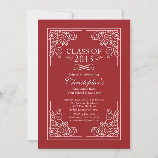 Elegant Class of 2015 Graduation Party Invitation Kaart (Voorkant)