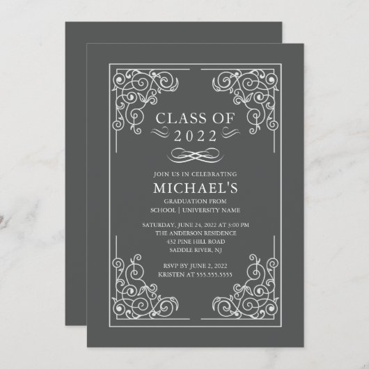 Elegant Class of 2018 Graduation Party Invitation Kaart (Voorkant / Achterkant)