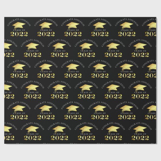 Elegant Class of 2022 Black Gold Personalized Cadeaupapier (Vlak)