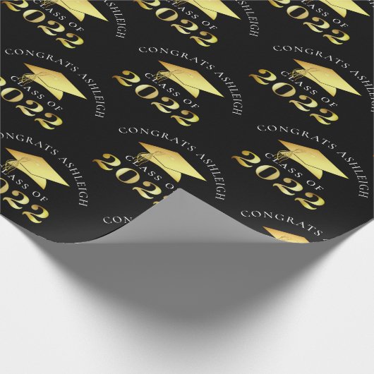 Elegant Class of 2022 Black Gold Personalized Cadeaupapier (Hoek)