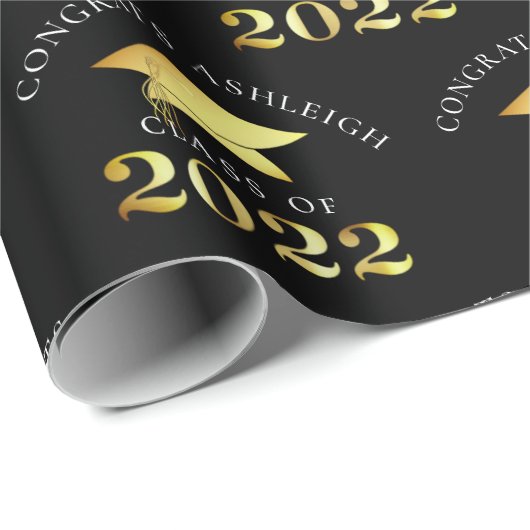 Elegant Class of 2022 Black Gold Personalized Cadeaupapier (Rol Hoek)