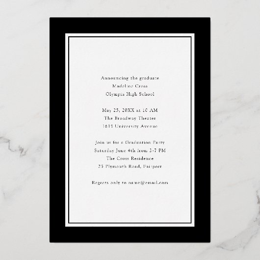 Elegant Class of 2023 Afstuderen Gold Folie Uitnodiging (Achterkant)