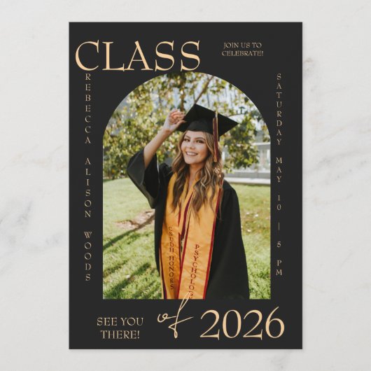 Elegant Class of 2026 Graduation Invite Kaart (Voorkant)
