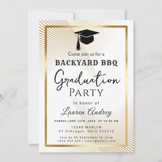 Elegant Class of 2027 Grad Party Invite with Gold  Kaart (Voorkant)