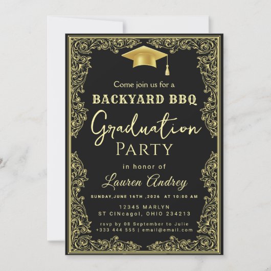 Elegant Class of 2027 Grad Party Invite with Gold  Kaart (Voorkant)