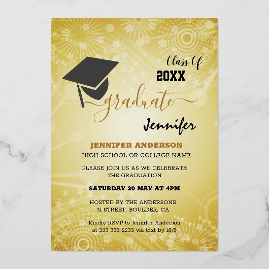 Elegant Class of 20XX, Photo, Topper Afstuderen Folie Uitnodiging (Achterkant)