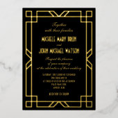 Elegant Classic Art Deco Eenvoudig Lijst Zwart Gou Folie Uitnodiging (Voorkant)