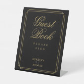 Elegant Classic Art Deco Zwart en Goud Gastenboek Reclamebord Met Voetstuk (Voorkant)