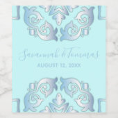 Elegant Classic Baroque Blue Border Wedding Wijn Etiket (Enkel label)