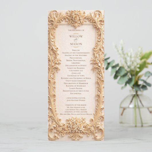 Elegant Classic Baroque Frame Wedding Program Programmakaart (Staand voorkant)