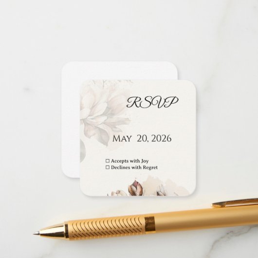Elegant Classic Beige Magnolia RSVP Card Informatiekaartje (Voorkant / Achterkant in situ)