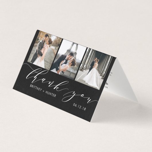 Elegant Classic Black 3 Foto Collage Hartelijk dan Kaart (Voorkant)