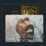 Elegant Classic Black and White Caligraphy Wedding Save The Date<br><div class="desc">-Capture the timeless beauty of love with this elegant black and white wedding photo, featuring intricate calligraphy. Perfect for couples seeking a sophisticated and classic touch for their special day, this beautiful image is ideal for wedding invitations, decor, or personal keepsakes. The contrast of black and white enhances the romantic...</div>