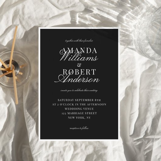 Elegant Classic Black and White Old Money Wedding Kaart