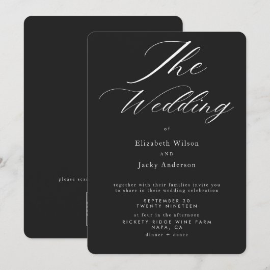 Elegant Classic Black and White QR code Wedding Kaart (Voorkant / Achterkant)