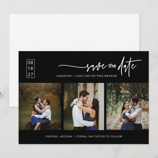 Elegant Classic Black Bewaar de datum Foto QR-code Kaart (Voorkant / Achterkant)