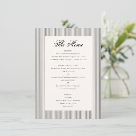 Elegant Classic Black Cream White Wedding Dinner Menu (Staand voorkant)