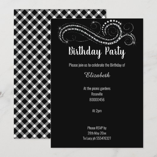 ELEGANT CLASSIC BLACK DIAMOND INVITATIE KAART (Voorkant / Achterkant)