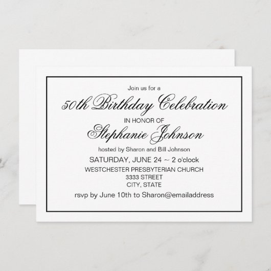 Elegant Classic Black en White 50th Birthday Kaart (Voorkant / Achterkant)