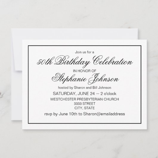 Elegant Classic Black en White 50th Birthday Kaart (Voorkant)