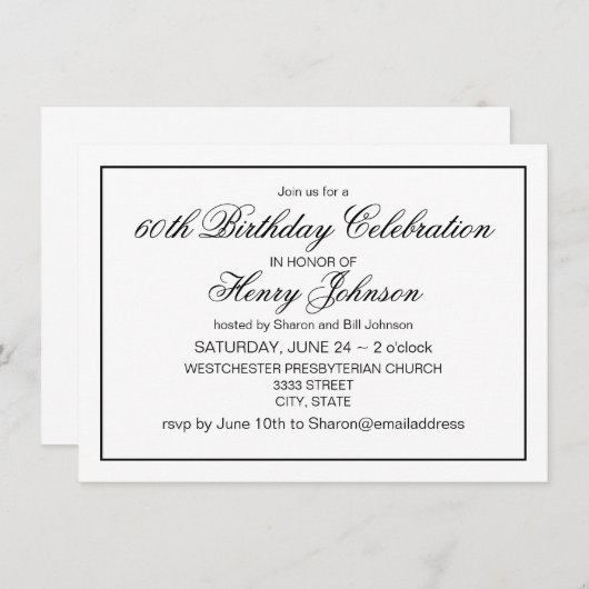 Elegant Classic Black en White 60th Birthday Kaart (Voorkant / Achterkant)