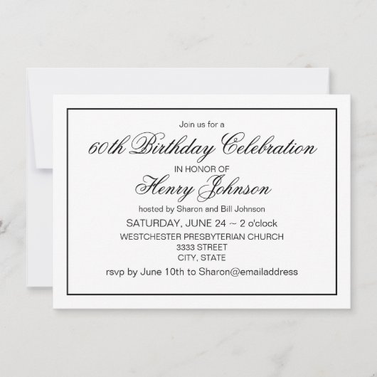 Elegant Classic Black en White 60th Birthday Kaart (Voorkant)