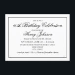 Elegant Classic Black en White 60th Birthday Kaart<br><div class="desc">Dit verjaardagsontwerp kenmerkt een klassieke witte achtergrond met zwarte douanetypografie.</div>
