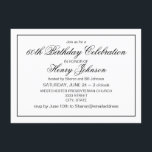 Elegant Classic Black en White 60th Birthday Kaart<br><div class="desc">Dit verjaardagsontwerp kenmerkt een klassieke witte achtergrond met zwarte douanetypografie.</div>