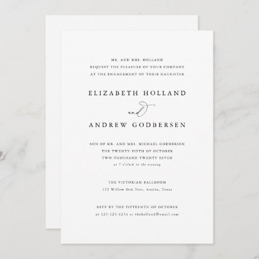 Elegant Classic Black en White Engagement Party Kaart (Voorkant / Achterkant)