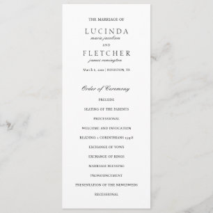 Elegant Classic Black en White Formal Wedding Programmakaart