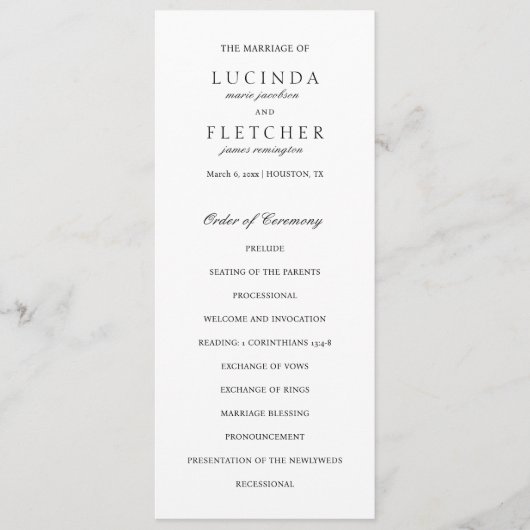 Elegant Classic Black en White Formal Wedding Programmakaart (Voorkant)