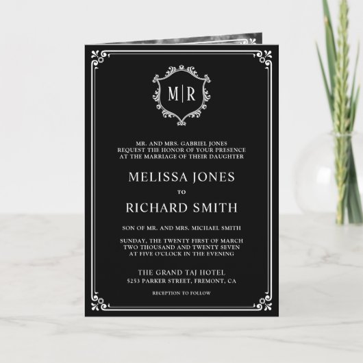 Elegant Classic Black en White Monogram Weddenscha (Voorkant)