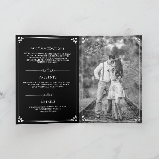 Elegant Classic Black en White Monogram Weddenscha (Binnen)