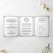 Elegant Classic Black en White Monogram Weddenscha Drieluik Uitnodiging (Binnen)