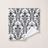 Elegant Classic Black Floral Damask on White Bad Handdoek (Wasdoekje)