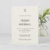 Elegant Classic Black & Ivory Monogram Wedding Kaart (Staand voorkant)