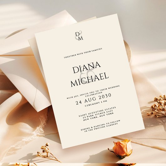 Elegant Classic Black & Ivory Monogram Wedding Kaart