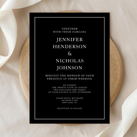 Elegant Classic Black Minimalist Weddenschap Kaart