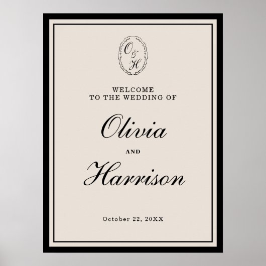 Elegant Classic Black Welcome to Our Wedding Sign Poster (Voorkant)