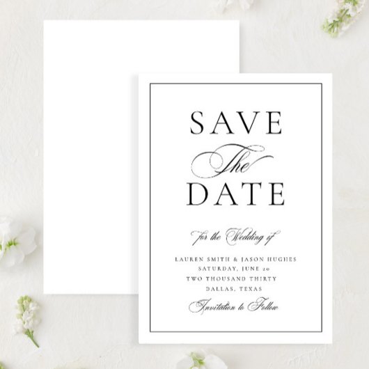 Elegant Classic Black & White Calligraphy Wedding Save The Date